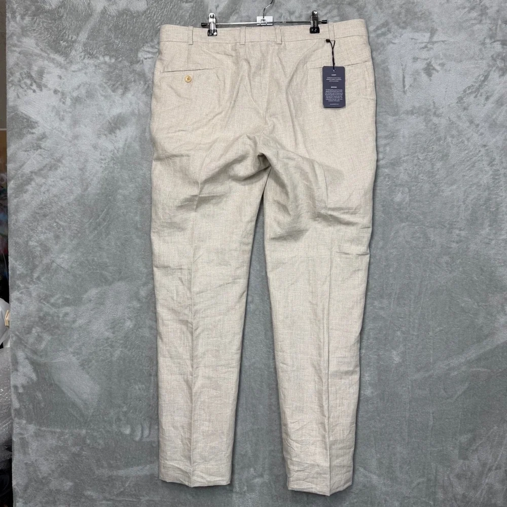 StudioSuits Dress Pants Mens 38 Beige Bespoke Linen Blend Trousers Hand Crafted